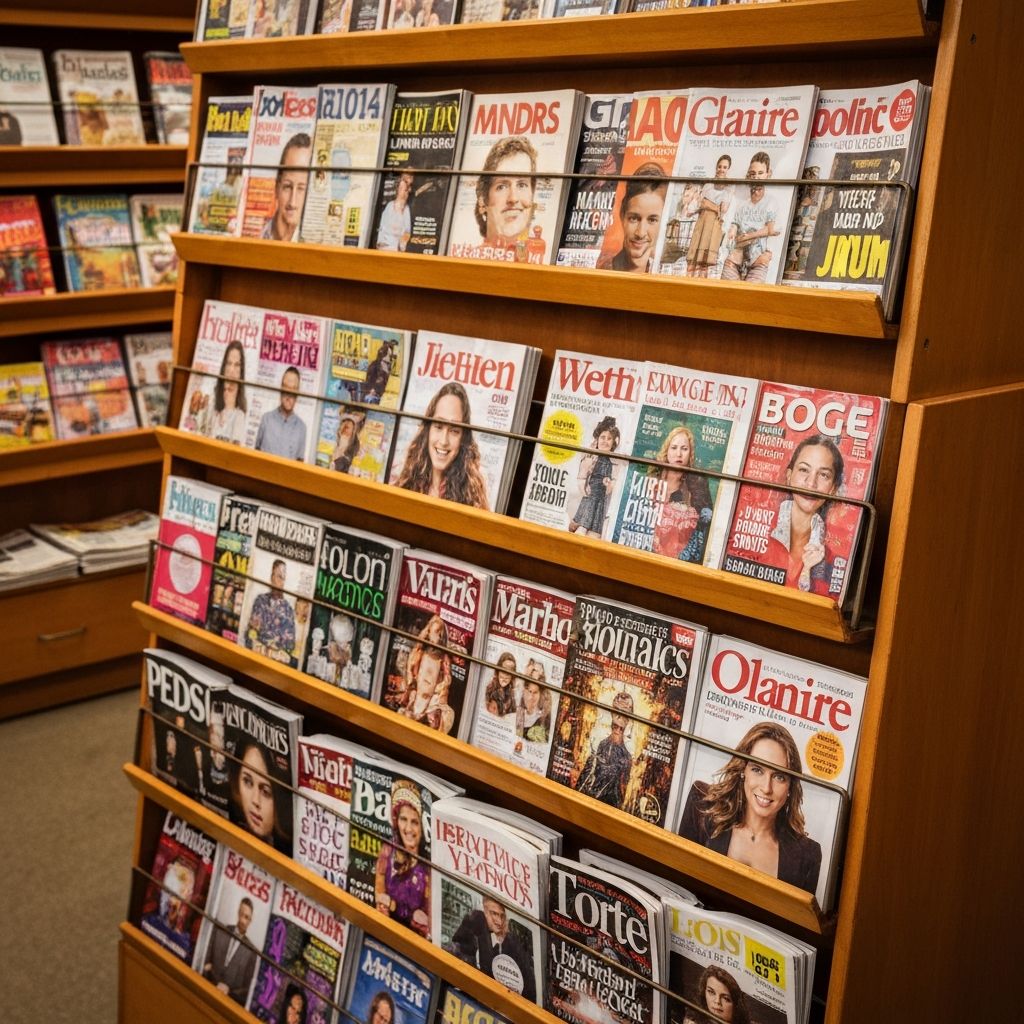 Colourful magazines and newspapers on display at Nerang Fair News and Gifts